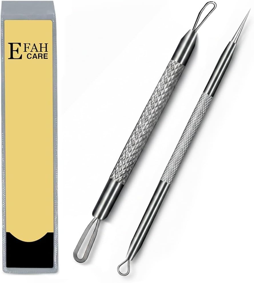Stainless Steel Pimple Extractor Tool Set - Surgical Acne Treatment | Easy to Clean, 2 Pcs (Silver)