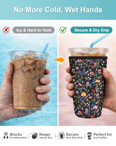 Fintie Insulated Iced Coffee Sleeve - 3 Pack, Reusable Neoprene Drink Covers for Hot & Cold Beverages