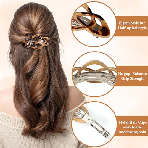 6-Piece Vintage French Hair Clips for Women Girls – Tortoise Shell Barrettes