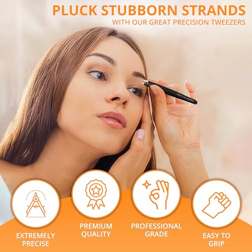 Professional Stainless Steel Tweezer Set - Slant & Pointed Tips for Precision Grooming