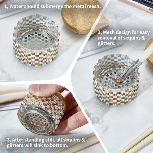 Bytimijoy Gold Nail Brush Washing Cup & Dappen Dish for Acrylic Nails, Glitter Storage