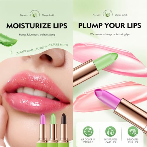 Baorder Temperature-Color Lipstick 3Pcs Aloe Vera Moisturizing Lip Balm Set
