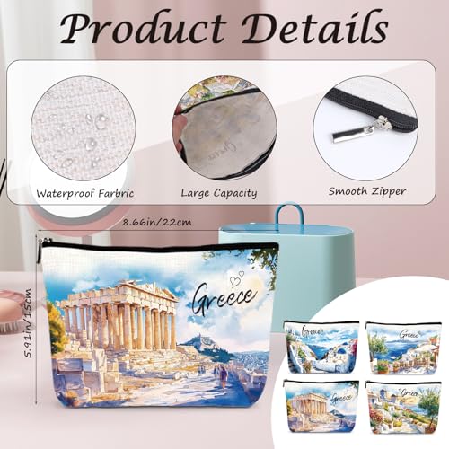 4Pcs Greece Makeup Bag Set - Waterproof Travel Pouches for Cosmetics