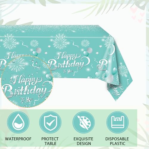 Teal Birthday Decorations Set for 20 - Plates, Napkins & Tablecloth