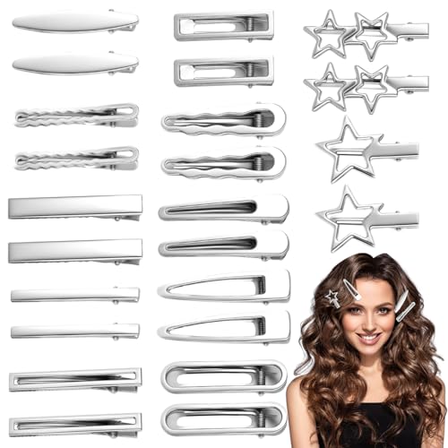 24PCS Silver Hair Clips Set - Y2K Metal Barrettes for Women