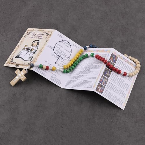 Luomu Multicolor Wooden Bead Rosary Set - 3 Child-Friendly Rosaries with Holy Card