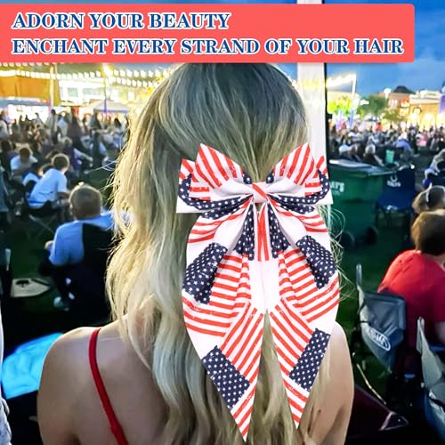 4th of July American Flag Hair Bow Clip - Patriotic Red White Blue