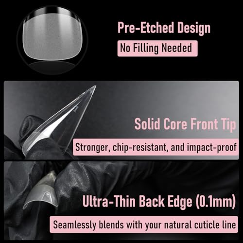 Wellquinn Stiletto Gel Nail Tips - 300pcs Pre-Etched Sharp Solid Press-On, Long-lasting & Easy Application