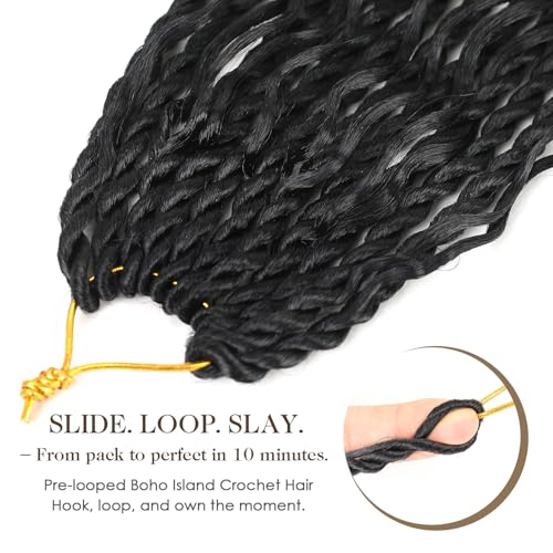 24 Inch Pre-Looped Boho Island Twist Crochet Hair - 1B Natural Black (8 Packs)
