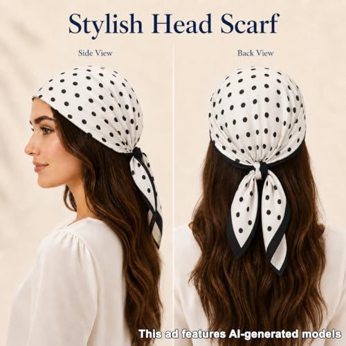 White Polka Dot Bandana Head Scarf for Women - 25.6"