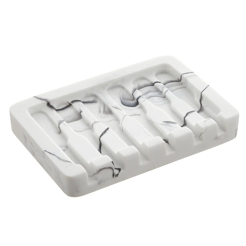 INIUNIK Self Draining Soap Dish - Marble Look Soap Holder Tray Savers Box Container Sponge Holder for Bathroom Shower Kitchen, White
