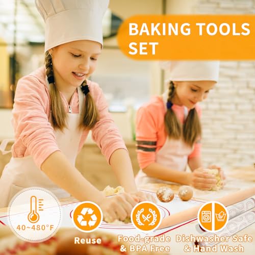 Silicone Baking Mat Set with Rolling Pin & Pastry Cutter - 4-in-1 Food Safe Tools