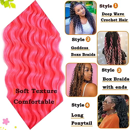 Paraglame 18-Inch Hot Pink Deep Wave Crochet Braiding Hair - 3 Pack