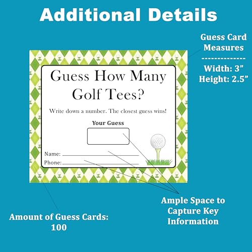 Guess How Many Golf Tees Party Game Set - 100 Guess Cards & Sign
