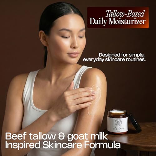 Grass Fed Beef Tallow Moisturizer with Goat Milk – Unscented Face Cream for Dry Skin – 4 oz