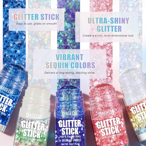 Red Face & Body Glitter Stick - Sparkling Hair & Makeup Glitter 32G