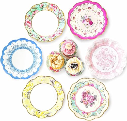 Talking Tables Vintage Floral Paper Plates - Pack of 24, 7 Inch