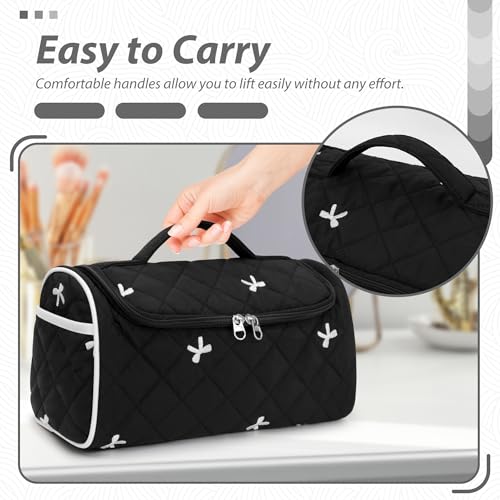 Linpr Quilted Hair Dryer Travel Bag with Bow Black - Portable Hair Tool Organizer
