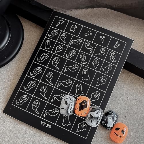 Halloween Nail Stickers Set - Spooky Bat Pumpkin Skeleton Designs, Airbrush Stencils for Nail Art, Self-Adhesive Decals, Style 16