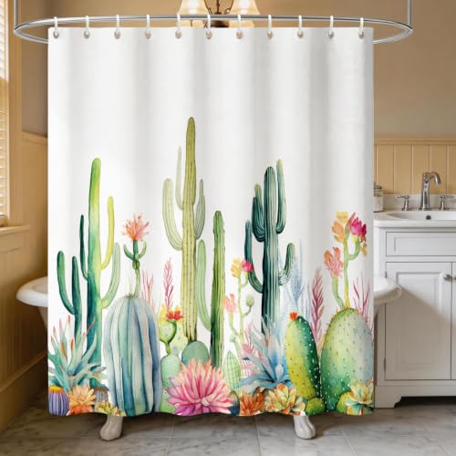 Boho Cactus Floral Shower Curtain, Waterproof, 72x72 IN