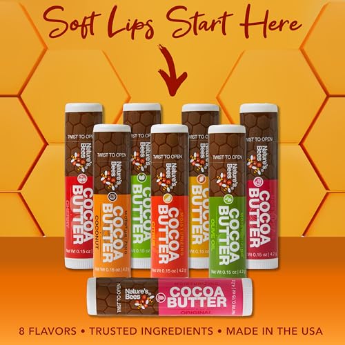 Nature's Bees Cocoa Butter Lip Balm 8 Flavors 24 Pack Cherry Citrus Mint Coconut Mango Olive Shea Original