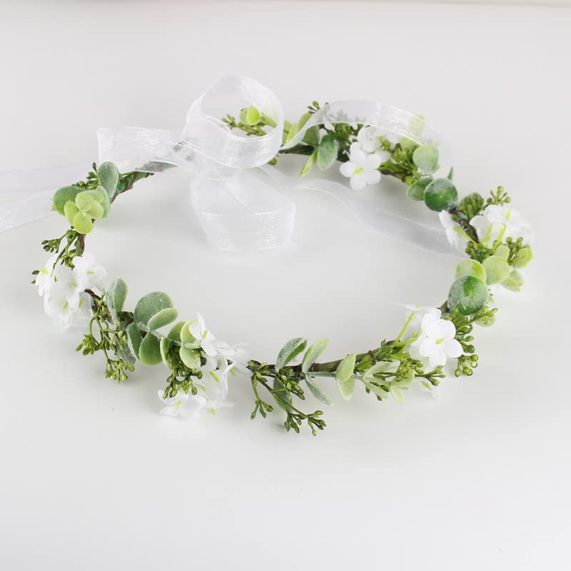 Green Leaf Flower Crown for Women and Girls - Adjustable Boho Headband