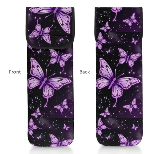 Flashideas Purple Butterfly Heat-Resistant Neoprene Curling Iron Case - Flat Iron/Brush Holder with Pocket