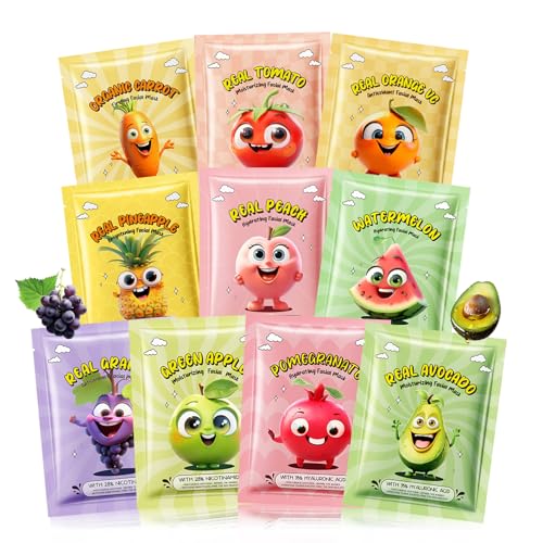 10 Pack Fruit Face Masks - Hydrating Skincare for Kids & Teens