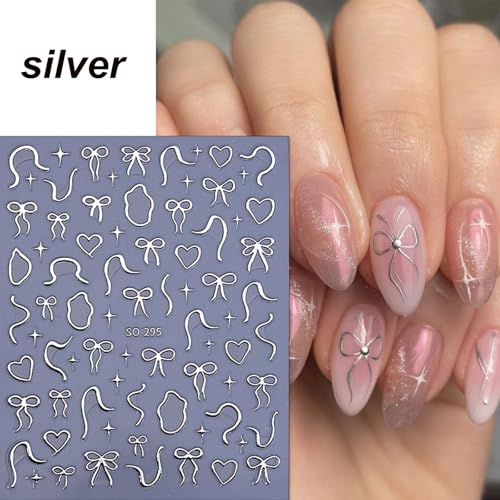 LBPEPAMZ 3D Valentine Nail Stickers - Gold Silver Red Bow Love Decorative Decals for Nails, 8 Sheets - Style 29