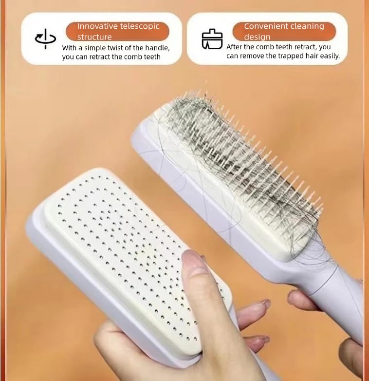 Self-Cleaning Hair Brush - Easy Clean Brush with Retractable Bristles | Anti-Static Massage Comb for Effortless Hair Removal