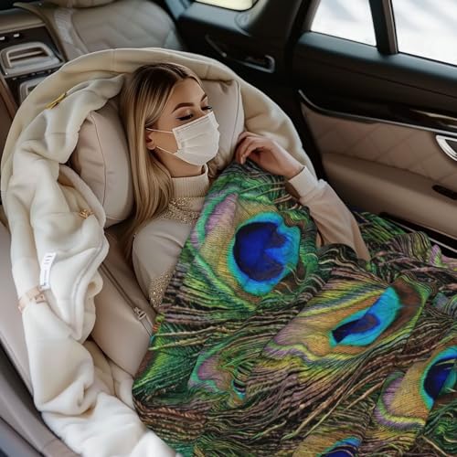 Soft Peacock Feather Throw Blanket | All-Season Fleece 50"x40"