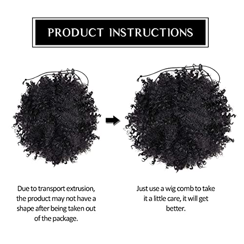 YIBANG 2Pcs Afro Puff Drawstring Ponytail - Short Kinky Curly Hairpiece (1B)