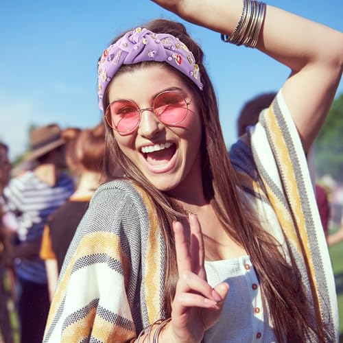 Y1tvei Purple Music-Inspired Jeweled Headband for Women, Guitar & Butterfly Design