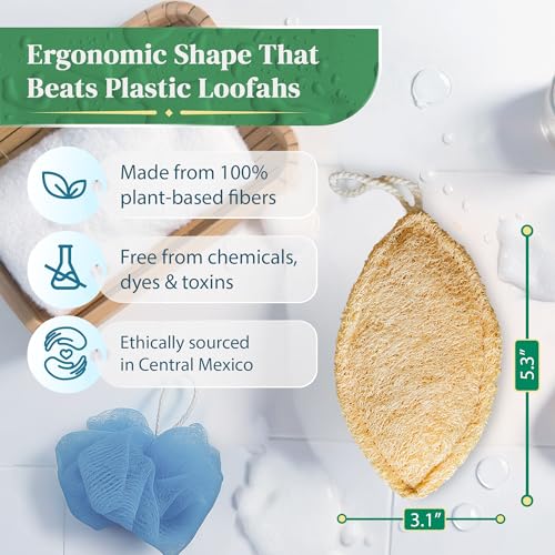 LooLife Natural Loofah Sponge - Exfoliating Leaf Body Scrubber