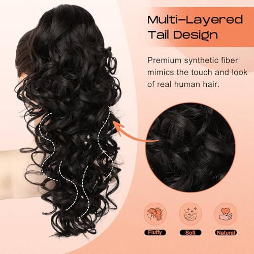 SEIKEA 18-Inch Fluffy Curly Ponytail Extension - Black Brown