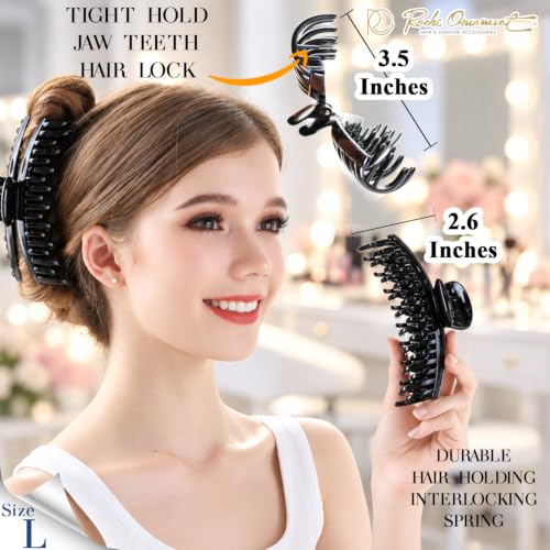 RC ROCHE Large Black Double Tooth Claw Hair Clips 6 Pack Extra Large