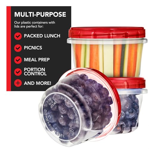 16oz Airtight Plastic Food Storage Containers - 10 Pack with Red Lids