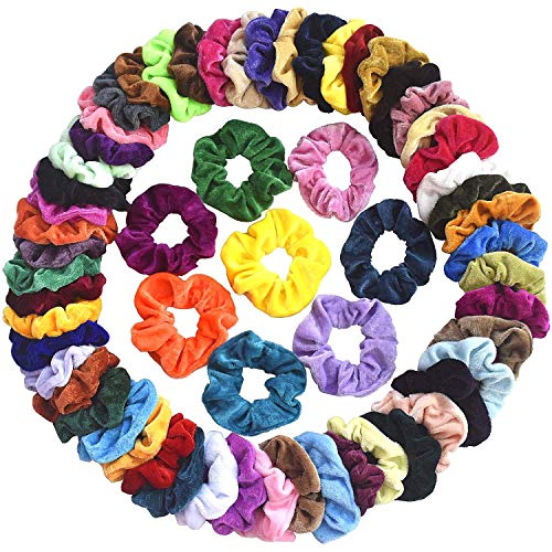 Mcupper 60pcs Velvet Hair Scrunchies - ColorA Elastic Hair Ties & Bands