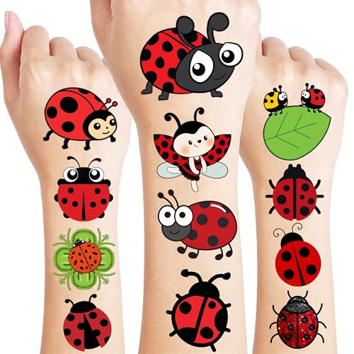 Ladybug Temporary Tattoos for Kids - 60 Pre-Cut Tattoos
