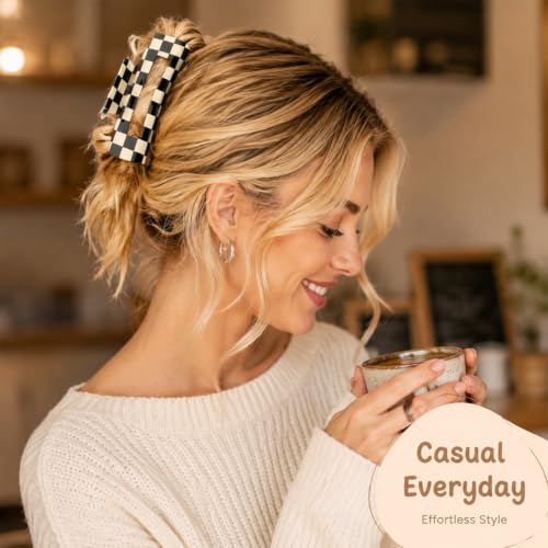 AddLotLot Vintage Checkered Hair Claw Clips - 2 PCS Strong Hold