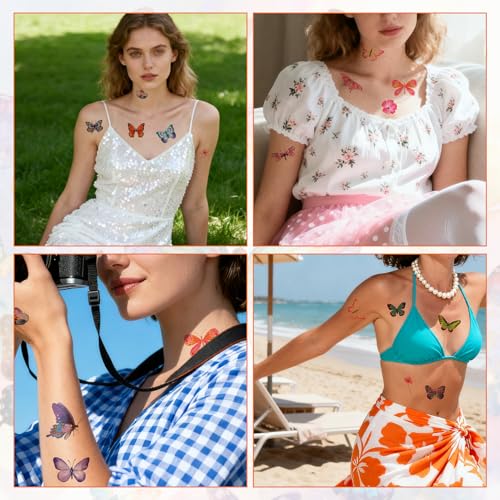 100pcs Colorful Butterfly Temporary Tattoos for Kids & Adults