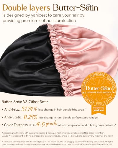 YANIBEST Adjustable Double Layer Satin Bonnet for Curly Hair - Blush Pink