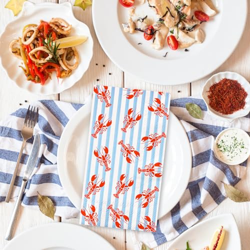 50 Pcs Crawfish Striped Paper Napkins - Watercolor Summer Decor