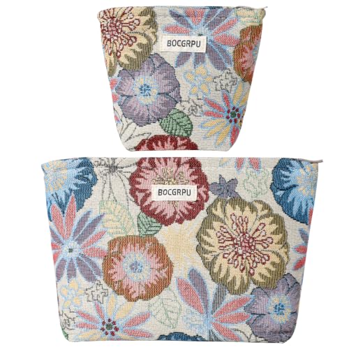 BOCGRPU 2-Pack Flower Garden Makeup Bags Set - 10.2 x 7.1 x 1.5 in & 6.3 x 5.5 x 2 in