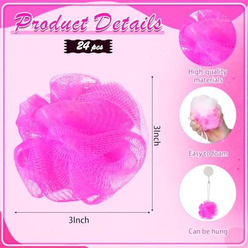 Shellwei 24 Pcs Mini Loofah Shower Sponges Travel Size Rose Red