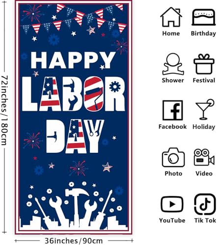 Labor Day Door Banner Sign - 72x36 Inches, Indoor/Outdoor Decoration