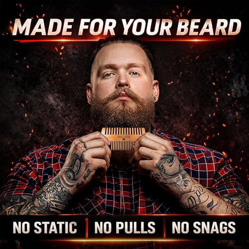 Grow Alpha Beard Wooden Beard Comb & Case - Dual Action Pear Wood Groomer