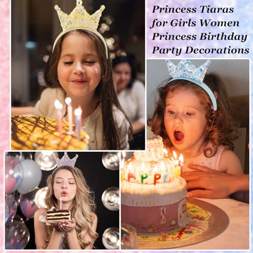 12-Piece Glitter Princess Crown Headbands for Birthday Party Favors