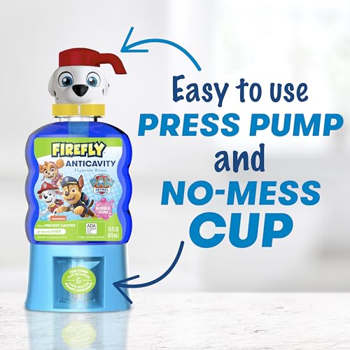 Firefly Kids Mouthwash - Anti-Cavity Fluoride Rinse, Bubble Gum, 16oz