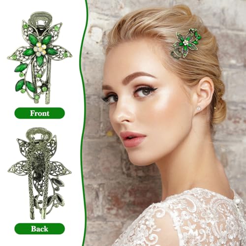 Beavorty Vintage Floral Hair Barrette Clip with Rhinestones